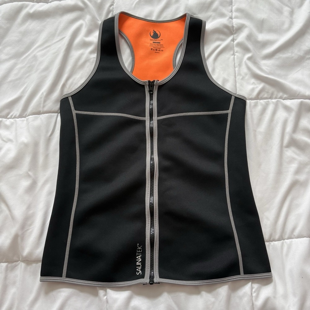 Saunatek Vest Tank Top Womens XL‎ Black Sauna Neoprene Zip Up Athletic Sweat Gym